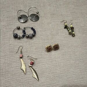 Elegant Silver and Purple Beaded Earrings Set